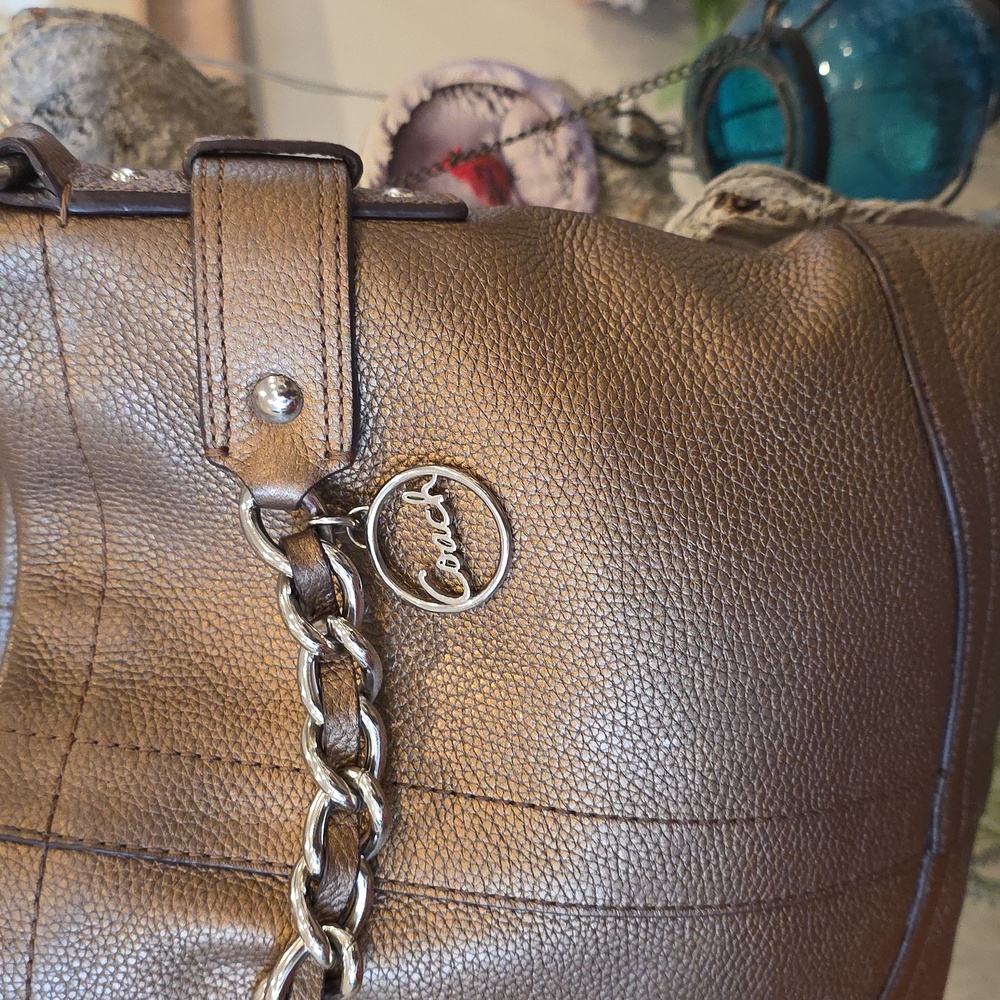 Coach Bronze Metallic Belted Chain Accent Convertable Shoulder Bag - Picture 2 of 9